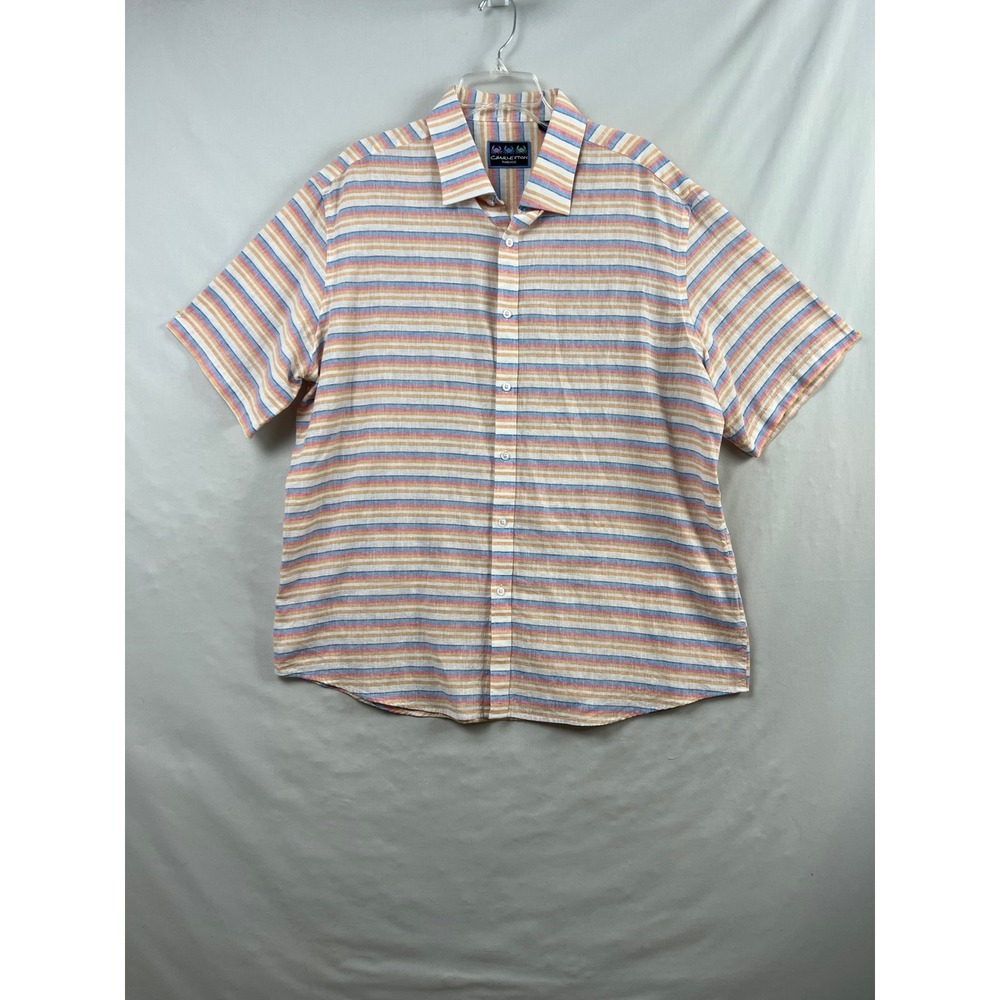 Charleston Threads Button Down Shirt Mens XXL Multicolor Striped Linen Cotton